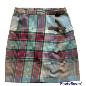Vintage 1990s Ralph Lauren Plaid Wool Buckle Mini Skirt Size 14